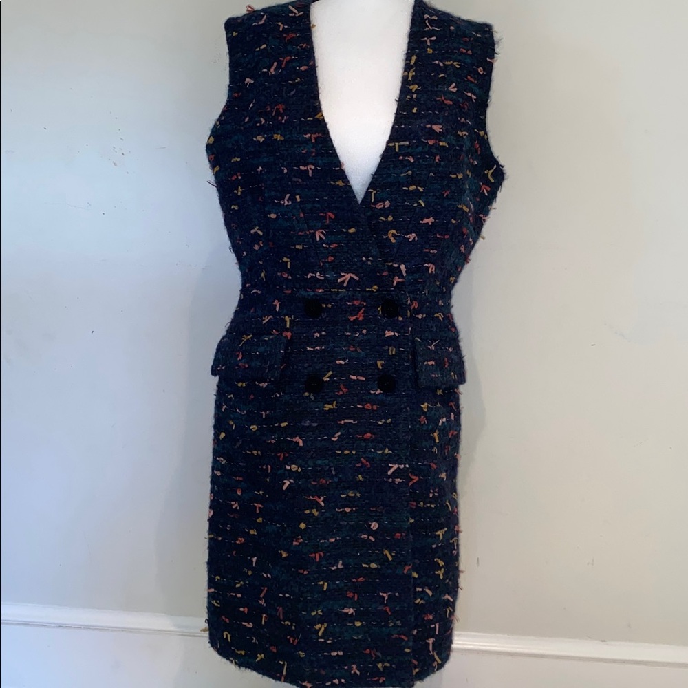 Vilagallo colorfully ribbon tweed wool blend double breasted sleeveless dress